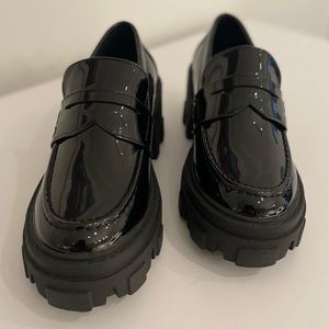Black Patent Loafer with Chunky Heel